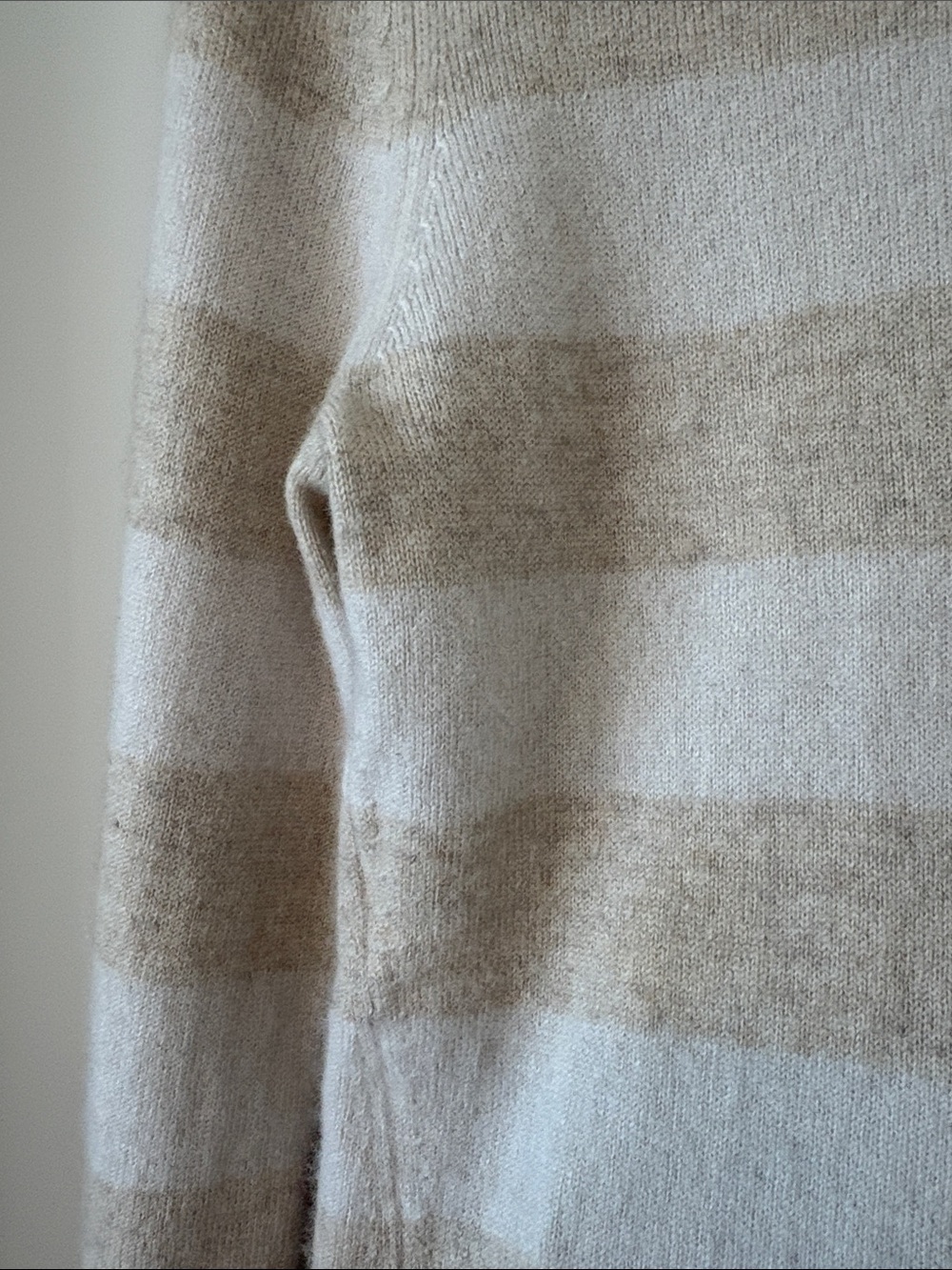 100% Cashmere Beige/Tan Stripe Sweater - Picture 3 of 6